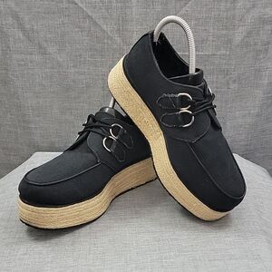 T.U.K.  Black Canvas creeper rope twine Platform espadrille women's sz 6